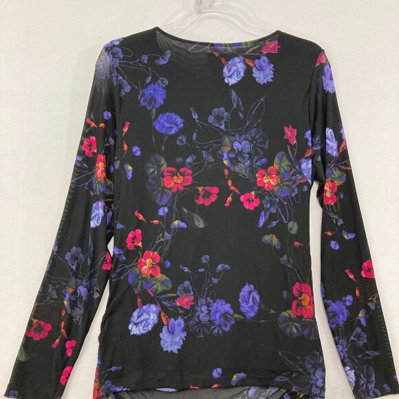 New INC International Concepts Large Dark Floral Printed Mesh Surplice Top - Picture 11 of 12